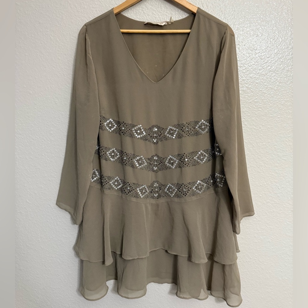 Soft Surroundings Taupe Tunic with beading